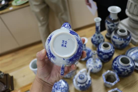 A quantity of 19th and 20th century Blue and white Chinese ceramics tallest 24.5cm